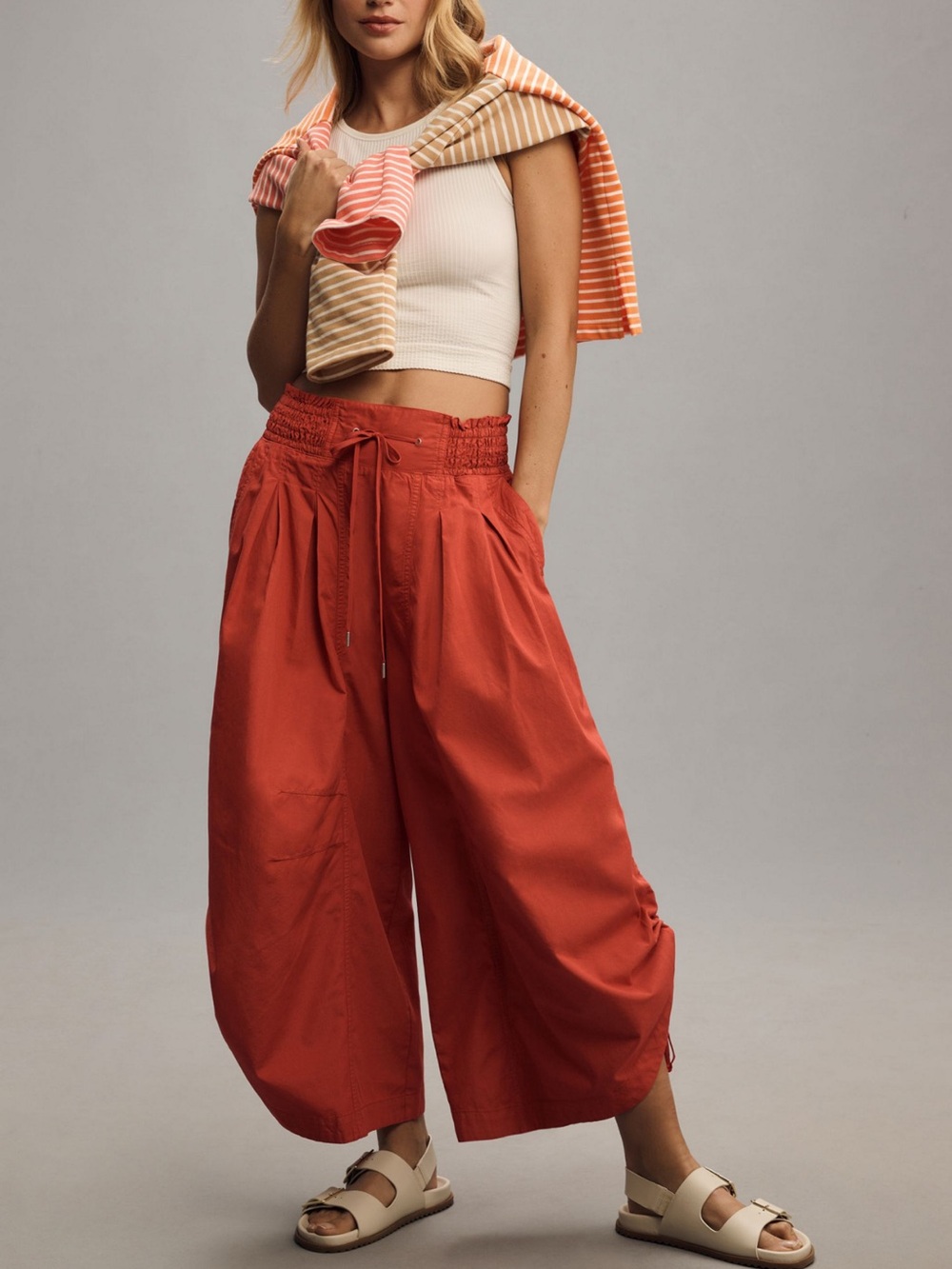 Anthropologie Ruched Hem Poplin Parachute Pants Size Small - Picture 2 of 11